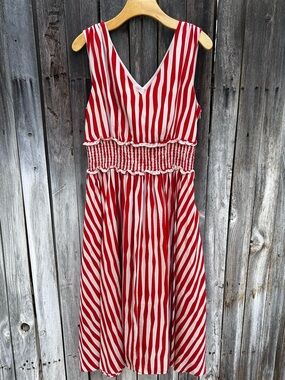 LK Bennett Ambery Sleeveless Midi Dress Silk Poppy Red Stripe 12